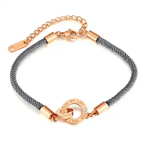 Minimalist Gold Plated Loop Interlocking Bracelet Fashionable Woven Rope Roman Digital Charm Bracelet for Couples