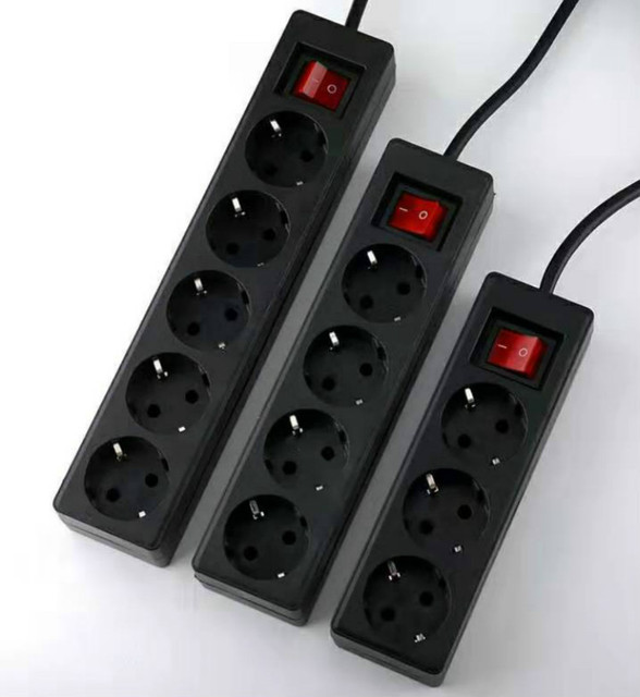 European Standard Power Plug Socket 3/4/5 Way Multi Socket 2/3/5M Pure Copper Cable with Switch & Surge Protection