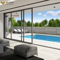 Pintu Geser Kaca Patio Besar Tipis Eksterior Tahan Badai, Aluminium Berlapis Ganda Anti Angin, Desain Minimalis untuk Villa & Hotel