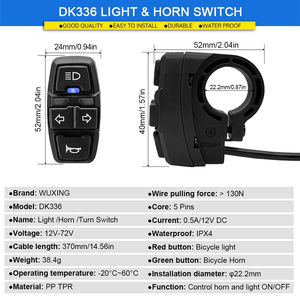 Feu avant et arrière de vélo électrique, 36V, 48V, DK336/DK-15, interrupteur tournant, câble étanche, éclairage LED, pièces de vélo électrique - Product Image 2
