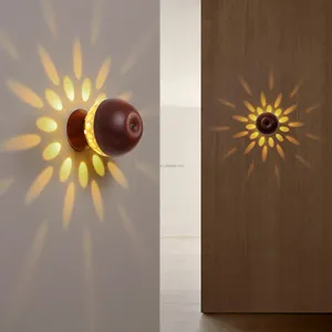 Massief Hout Smart Wall Decoratief Licht Petal Projectie Stralen Oplaadbare Wandlamp Magnetische Gebaar Controle Detectie Wandlamp