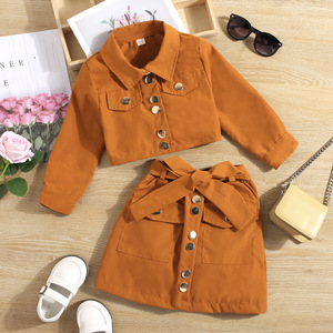 Set 2 Pezzi Casual per Ragazze 90-130cm, Giacca Corta con Colletto e Maniche Lunghe & Gonna a Linea A con Fiocco per Primavera/Autunno - Product Image 1