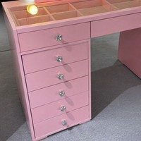 Table de maquillage et commode autoportante en MDF de qualité supérieure, finition brillante, avec miroir LED réglable – Vente en gros