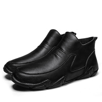 Sepatu bot kulit sapi asli pria, Kasut Ankle ditambah beludru hangat Anti Slip buatan tangan untuk musim dingin salju
