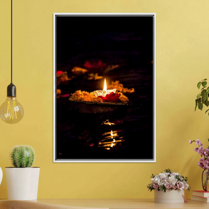 Diwali <b>Canvas</b> Art: Printed Hindu Festival Decor, Tempered Glass Print,WHITE <b>FRAMED</b> <b>CANVAS</b> - Product Image 3