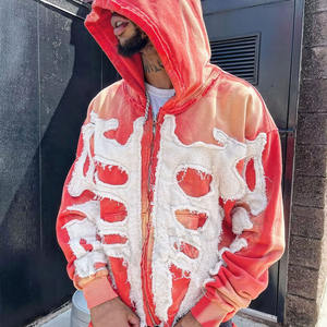 Parches desgastados bordados con pegatina personalizada Logo Streetwear Vintage Sun Faded Hoodie Sets chándales para hombres - Product Image 3