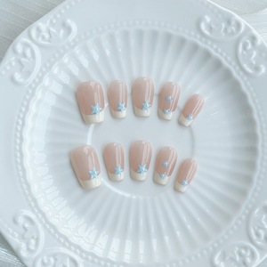 Hand-made Press-on <strong>Nails</strong> New Fashion French <strong>Design</strong> Short <strong>Coffin</strong> <strong>Blue</strong> Star BOW ABS Acrylic Artificial <strong>Nails</strong> - Product Image 3