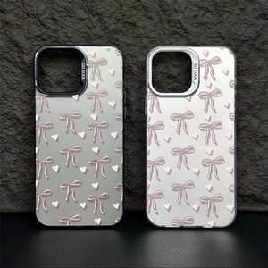 Custodia per cellulare INS Pink Love Bow colorata argento per <span class=keywords><strong>iPhone</strong></span> 16 Plus 15 17 Pro Max, cover posteriore trasparente IMD, Funda Coque - Product Image 1