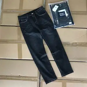 cut stock label surplus stock lots clearance Men's High Stretch Striped Ripped Blue Skinny Side used Jeans