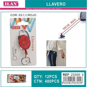 Porte-clés ILAN avec cordon extensible 58 cm max rétractable rouge pour clés et sac - Product Image 3