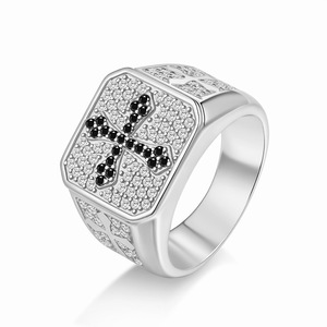 Vintage Square Cross <b>Ring</b> For <b>Men</b> S925 <b>Silver</b> With Mixed Color Moissanite Religious Daily Wear Birthday Holiday Gift Jewelry - Product Image 2