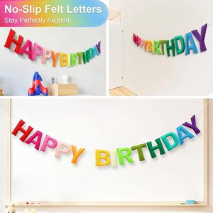 Guirlande en feutre pré-enfilée à motif arc-en-ciel Joyeux Anniversaire, décorations d'anniversaire colorées |   Articles de fête réutilisables pour l'intérieur - Product Image 4
