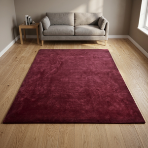 Alfombra Moderna Rectangular Color Granate Sólido, Abstracta, de Lana y Acrílico, Gruesa, Antideslizante, de Látex Ecológico, para Sala de Estar - Product Image 5