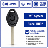 Clé transpondeur de voiture pour BMW 315MHz 433MHz ASK PCF7935 44CHIP Système EWS Lame de clé HU58 HU92 Séries 3 5 7 X3 X5 Z3 Z4 325 325i