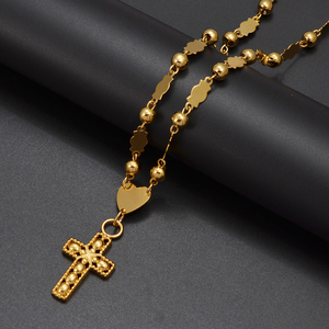 Colliers Anniyo Jewelry Marshall Hawaii <span class=keywords><strong>avec</strong></span> <span class=keywords><strong>pendentif</strong></span> cœur et croix, chaînes à billes de Guam, diamants pour femmes, Micronésie # 133806 - Product Image 3