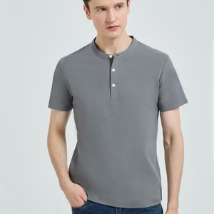 Men's Slim Fit T-<b>Shirt</b> with <b>Half</b>-<b>Button</b> Placket Unique Semi-Open Front Style Comfortable Cotton Blend for Layering - Product Image 6