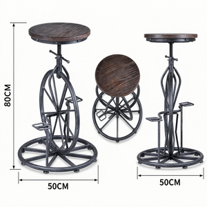 Sgabello da Bar Moderno in <span class=keywords><strong>Legno</strong></span> e <span class=keywords><strong>Ferro</strong></span> con Seduta Rotonda in <span class=keywords><strong>Legno</strong></span>, Design Ispirato alle Biciclette Commerciali - Product Image 5