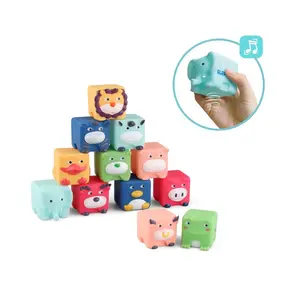12 шт. купальных игрушка сжимания свисток Звук стек цветные животные серия игрушки для ванной для детей в комплекте с сумкой