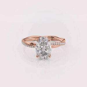 Anillo de Diamante de Laboratorio con Corte Oval Vintage en Oro Rosa/Amarillo y Blanco de 18k con Baño de Rodio, Certificado IGI, Joyería para Mujer - Product Image 1