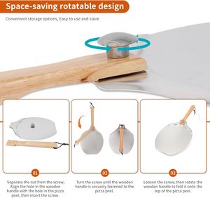 Ensemble de pelle à pizza en aluminium avec spatule professionnelle, manche en <span class=keywords><strong>bois</strong></span> pliable et coupe-pizza à bascule - Compatible avec les fours - Product Image 4