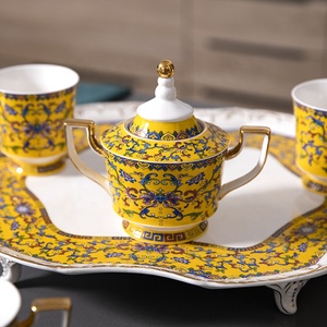 Service à thé et à café en céramique émaillée jaune de style vintage européen, de haute qualité et sûr pour la maison, l'hôtel, les fêtes et les restaurants - Product Image 3