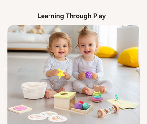 Kotak Koleksi Montessori Kayu 16 Buah Set Cat Tidak Beracun Mainan Berkualitas Tinggi yang Nyaman untuk Balita 6-9 Bulan - Product Image 3