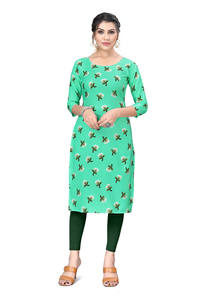 Crêpe imprimé vert Kurti soie ethnique pour les femmes décontracté élégant fête Festive Occasions lourdes à manches courtes pour le Style indien - Product Image 2