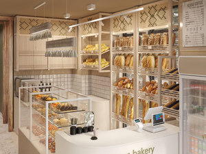 Muebles de diseño interior para panadería, mostrador de exhibición escalonado personalizado para cafetería, barra de dulces y pasteles, decoración comercial para tiendas. - Product Image 1