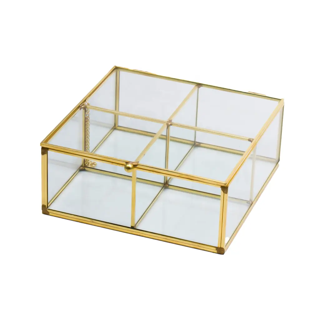 Металлическое кристаллическое стекло Геометрическая латунная коробка из закаленного стекла коробка для свадебных открыток маленькая коробка из розового золота стеклянная коробка для ювелирных изделий с крышкой
