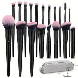 Juego de 18 Brochas de Maquillaje Profesionales de Lujo con Soporte, Color Negro y Rosa, Marca Privada, Logotipo Personalizado, Acabado Brillante - Product Image 1