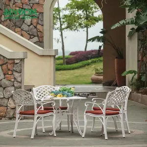 Preço de fábrica fundido alumínio 4 assentos ao ar livre pátio móveis jardim mesa e cadeiras conjunto