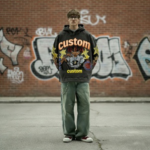 Hoodie surdimensionné en molleton bouclette épais, coupe carrée, personnalisable, avec impression DTG, effet délavé et usé, pour fabricants de vêtements - Product Image 3