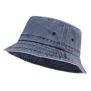 Berretto da pesca da trekking a tesa larga vintage di moda personalizzato cappello da pescatore in denim asciutto con cravatta in cotone lavato per uomo donna