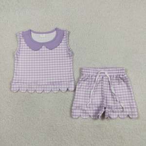 GSSO3396 RTS ชุดเด็กผู้หญิงแขนกุดพิมพ์ลายสก็อตสีม่วงสำหรับฤดูร้อนขายส่ง - Product Image 2