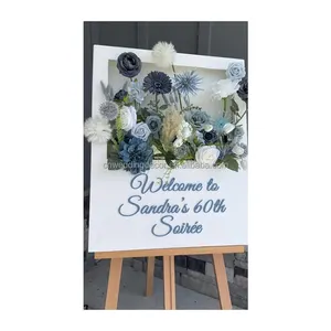 Acrylic Box Blue Pink White Welcome Flower Box Sign Wedding With Artificial Flower