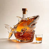Bouteilles en verre soufflé à la main en forme de requin pour décanter les spiritueux et whisky, et pour la décoration artistique de table