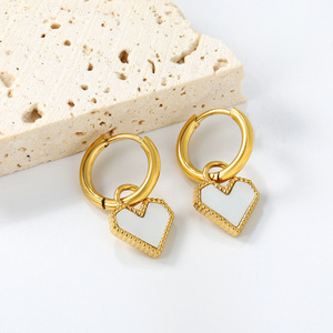 Heart-Shaped Huggie <b>Earrings</b> Gold Stainless Steel Studs <b>Red</b> Black White Color For Gift Fashion Jewelry - Product Image 2