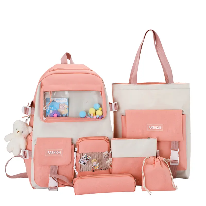 Fashion high quality school bag five piece backpack set school bag girls schoolbags lovely college style BACKPACK SET