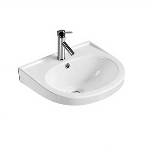 Lavabo de Pared de Cerámica Blanca Ovalado Moderno de un Solo Orificio para Baño, Precio de Fábrica - Product Image 2