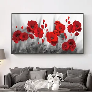 Toile de pavot rouge, fleurs, peintures sur le mur, affiches d'art et imprimés de fleurs lumineuses, toile d'art, photos murales pour la décoration de la chambre à coucher