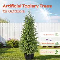 Ensemble de 2 arbres artificiels en polyéthylène de type pin de Norfolk, réalistes, de 3 pieds, avec éclairage à piles, résistants aux intempéries