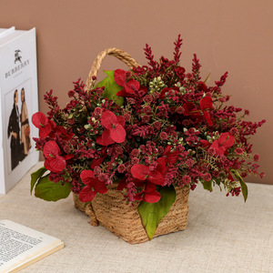 Bouquet de fleurs artificielles Greenway, mini gypsophile rouge et eucalyptus, décoration de mariage - Product Image 2
