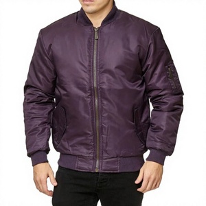 Blouson bomber violet pour homme, couleur unie, fermeture éclair, col mandarin, style décontracté, respirant, pour l'hiver, en polyester - Product Image 1