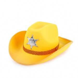 Sombreros de Vaquero Estilo Occidental al por Mayor, Sombreros Fedora de Fieltro para Fiestas y Viajes, Color Amarillo Unisex, 4 Estaciones - Product Image 1