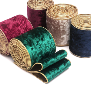 Pita Beludru Berpinggir Emas Satu Sisi 10cm, Dekorasi Latar Belakang Pohon Natal Buatan Tangan, Pita <span class=keywords><strong>10</strong></span> Yard/<span class=keywords><strong>Roll</strong></span> Ramah Lingkungan - Product Image 4