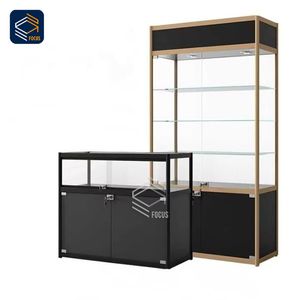 Vetrina con Display in vetro moderno con cornice nera e oro più scaffali vetrina per prodotti al dettaglio - Product Image 3