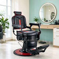 Fauteuil de Barbier Hydraulique Professionnel en Cuir PU avec Base Métallique et Repose-Pieds Unique, Conception Portable pour Hôtels et Salons Commerciaux