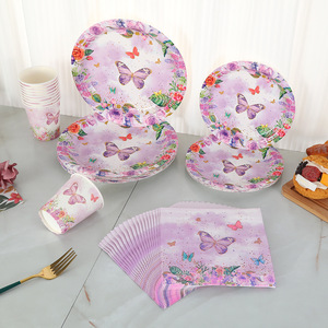 Cross-border party disposable <b>paper</b> plates, <b>paper</b> cups, butterfly <b>paper</b> plates, <b>paper</b> cups, <b>paper</b> napkins, birthday party, - Product Image 1