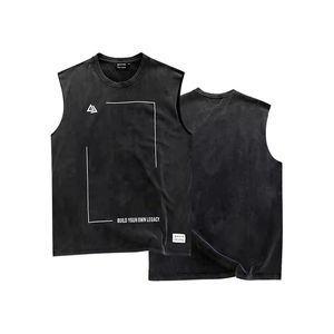 Camisetas sin mangas para correr de rendimiento de algodón personalizadas Camiseta sin mangas estampada de gimnasio vintage recortada de alta calidad para hombres - Product Image 1