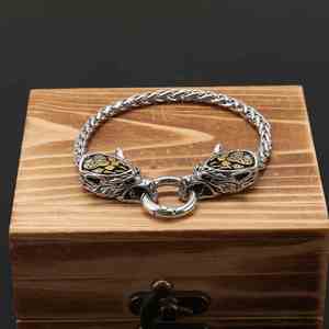 <b>Viking</b> Retro Wolf Head Men's Charm <b>Bracelet</b> Alloy Gold Plated Fashion Trendy Versatile Nordic Norwegian Anniversary - Product Image 2